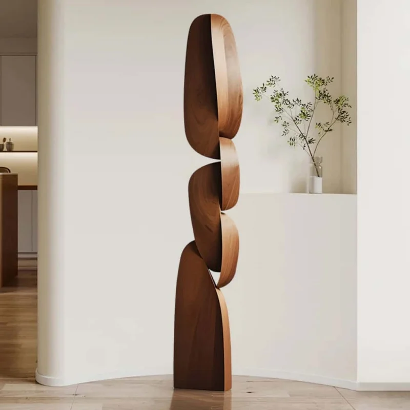 Handmade Solid Wood Engraved Twisted Layer Standing Freestanding Ornament Modern Living Room Decor Craft