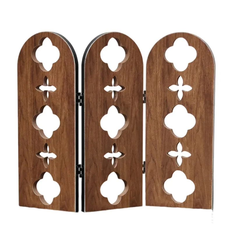 

Medieval style desktop decoration wood grain triptych small screen TV retro ornament dining side cabinet