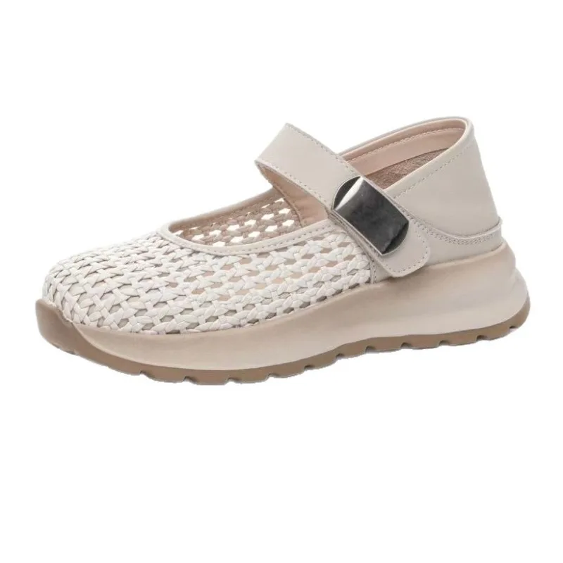 Zapatos Planos de Mujer, Estilo Mary Jane, de Cuero Genuino Trenzado con Microfibra, con Hebilla Metálica, Cómodos y Suaves, Tipo Espadrille