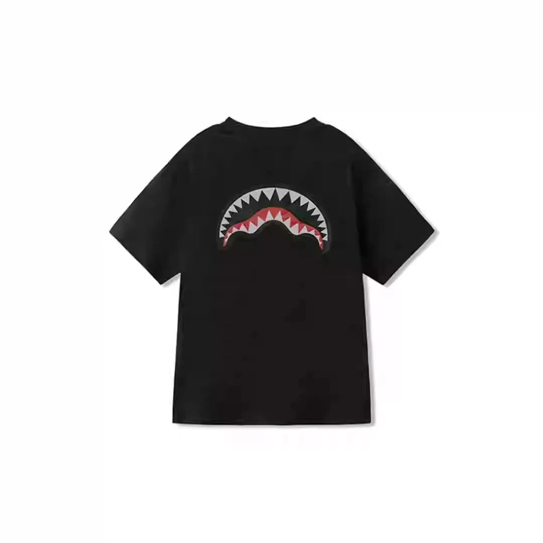 

2025 Shark Mouth Short Sleeve Big Logo Printed American Street Crewneck Couple Heavy Cotton Off Shoulder Short Sleeve T-shirt