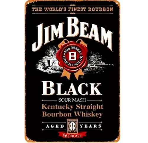 Vintage Jim Beam Black Metal Sign, 12