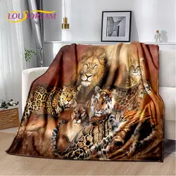 3D tygrys z kreskówek wilk lew Leopard zwierząt pluszowy koc, flanelowy koc rzut koc do salonu łóżko sypialniane Sofa piknik