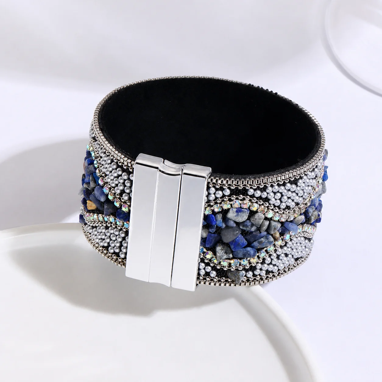Boho Wide Cuff Bracelet Multi-Color Handmade Cuff Bracelet Stainless Steel Magnetic Clasp Bracelet Secure For Picnics Statement