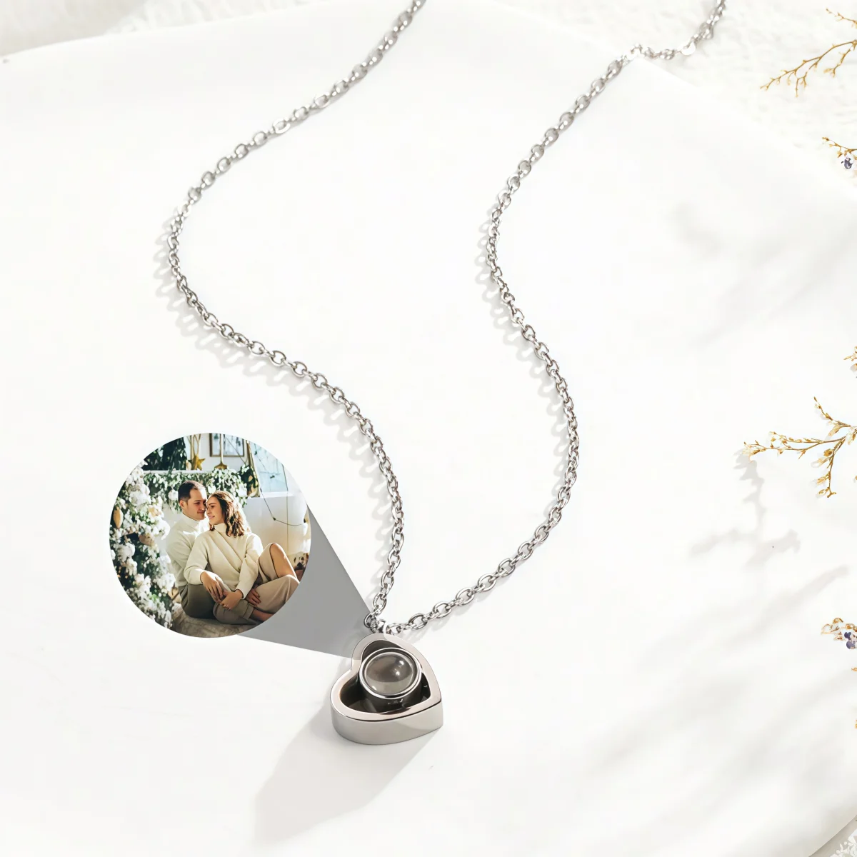 S925 Sterling Silver Heart Projection Necklace Custom Photo Pendant Memory Gift For Women