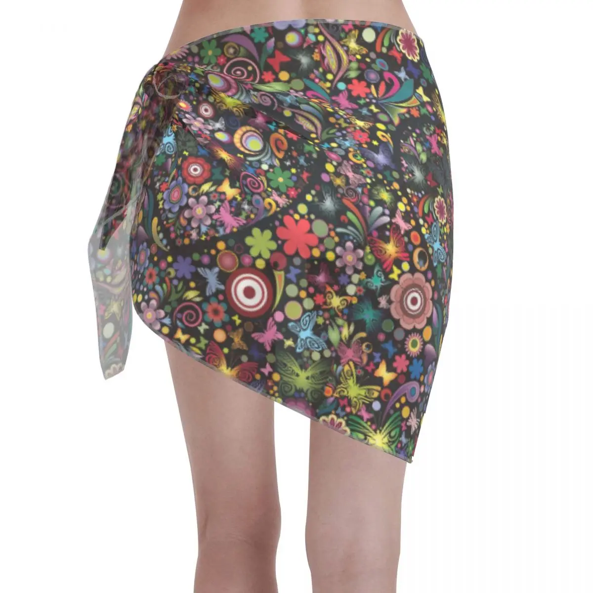 Benutzerdefinierte bunte mexikanische Stickerei Strand Bikini Wrap durchsichtig Bikini Strandkleid kurzen Rock Chiffon Schal Vertuschung für Frauen