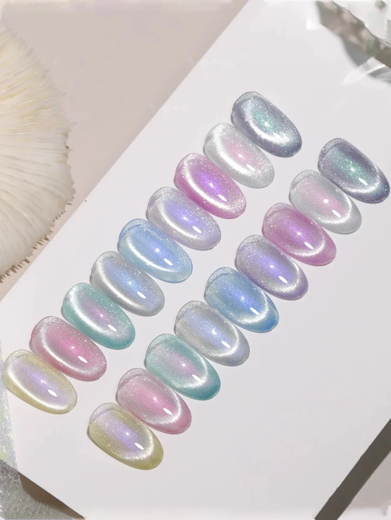 1/9 قطعة 2025 جديد مسمار الفن UV جل تألق قزحي الألوان اللؤلؤ حورية البحر مسحوق مغناطيسي القط العين شفافة جيل طلاء الأظافر