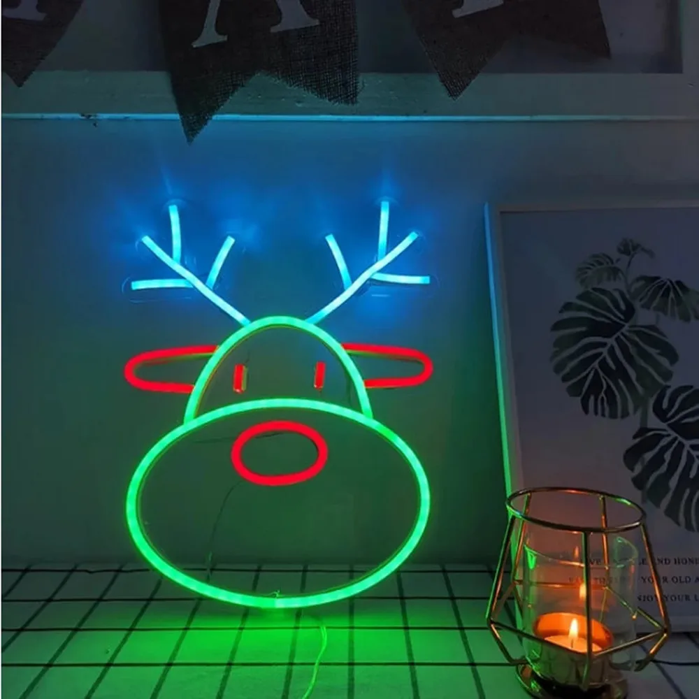 Avant-garde Neon Christmas Reindeer Neon Neon with Acrylic Plate Deer Neon Decoration Christmas Decoration Christmas Gift