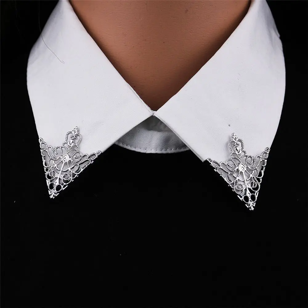 Vintage Fashion Triangle Shirt Collar Pin for Men and Women Hollowed Out Crown Collar Brooch Corner Emblem Jewelry Accessories