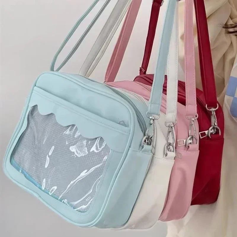 Japońska torba Harajuku Ita dla kobiet PU przezroczysta kieszeń Itabag licealistki jednolite JK torba na ramię typu crossbody torebki