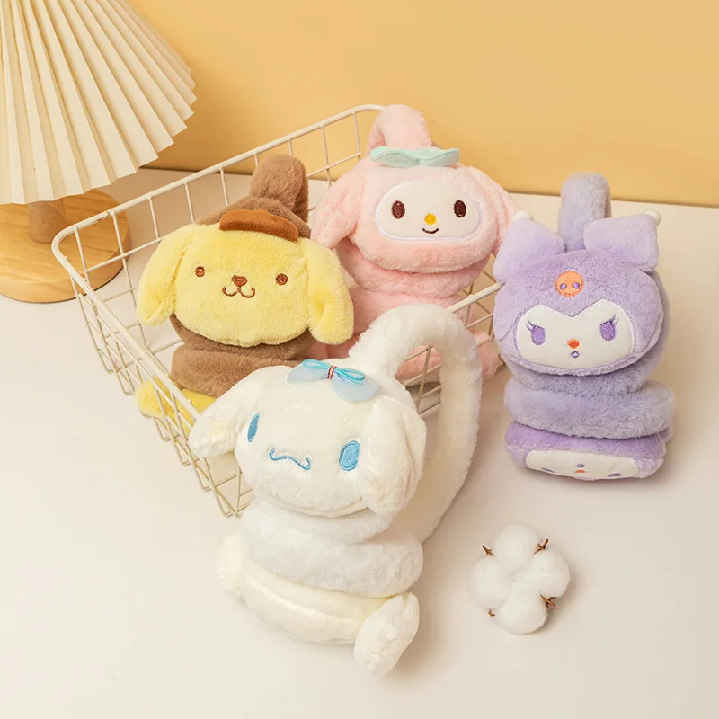 MINISO Sanrio Winter Keep Warm Earmuffs Cinnamoroll My Melody Kuromi Pom Pom Purin Cute Cotton Plush Bike Ski Equipment Boy Girl