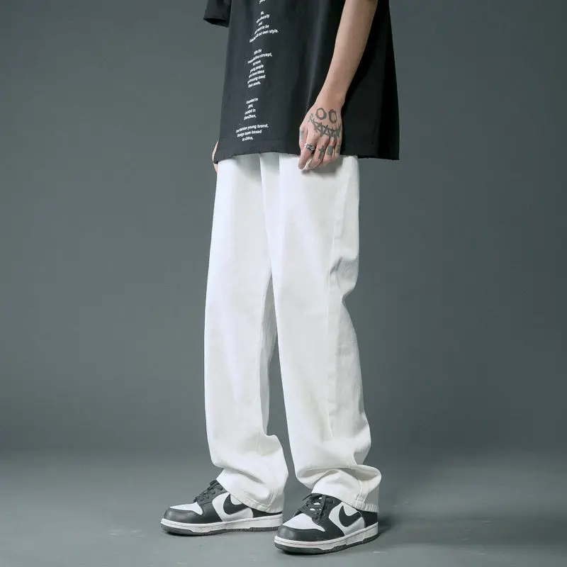 2023 Summer New Solid Color Elastic Waist Pockets Wide Leg Trousers Man Fashion Casual Loose Thin Style All-match Straight Pants
