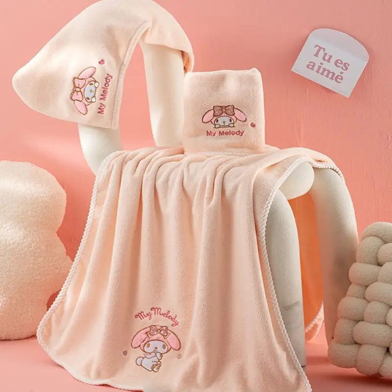 

My Melody Anime Kawaii Sanrio Bath Towel Three-Piece Set Cute Cartoon Ins Fashion Absorption Dry Hair Lovely Gifts for Girls