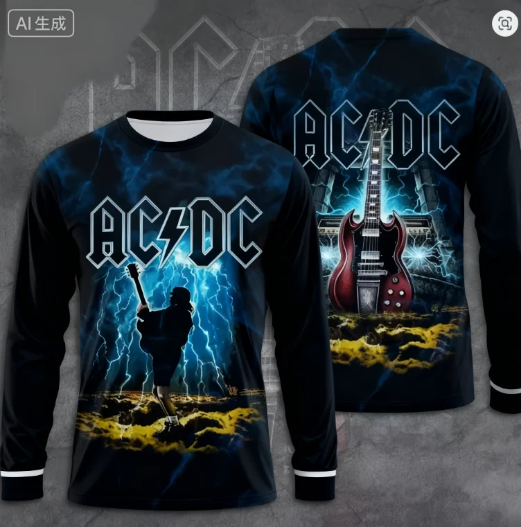 

Autumn and Winter Men's Rock Band T-shirt AC-DC 3D Printed Men's and Women's Long-sleeved T-shirt Hip-hop Casual Top Retro