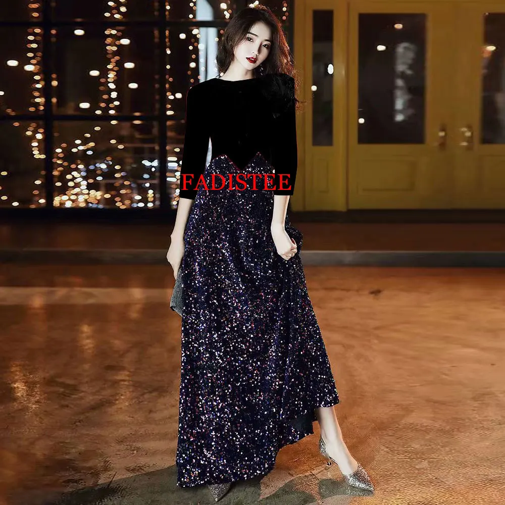 O-neck Evening Dresses Sequins Formal A-line Floor Length Vestido Noiva Sereia Prom Party Robe De Soiree