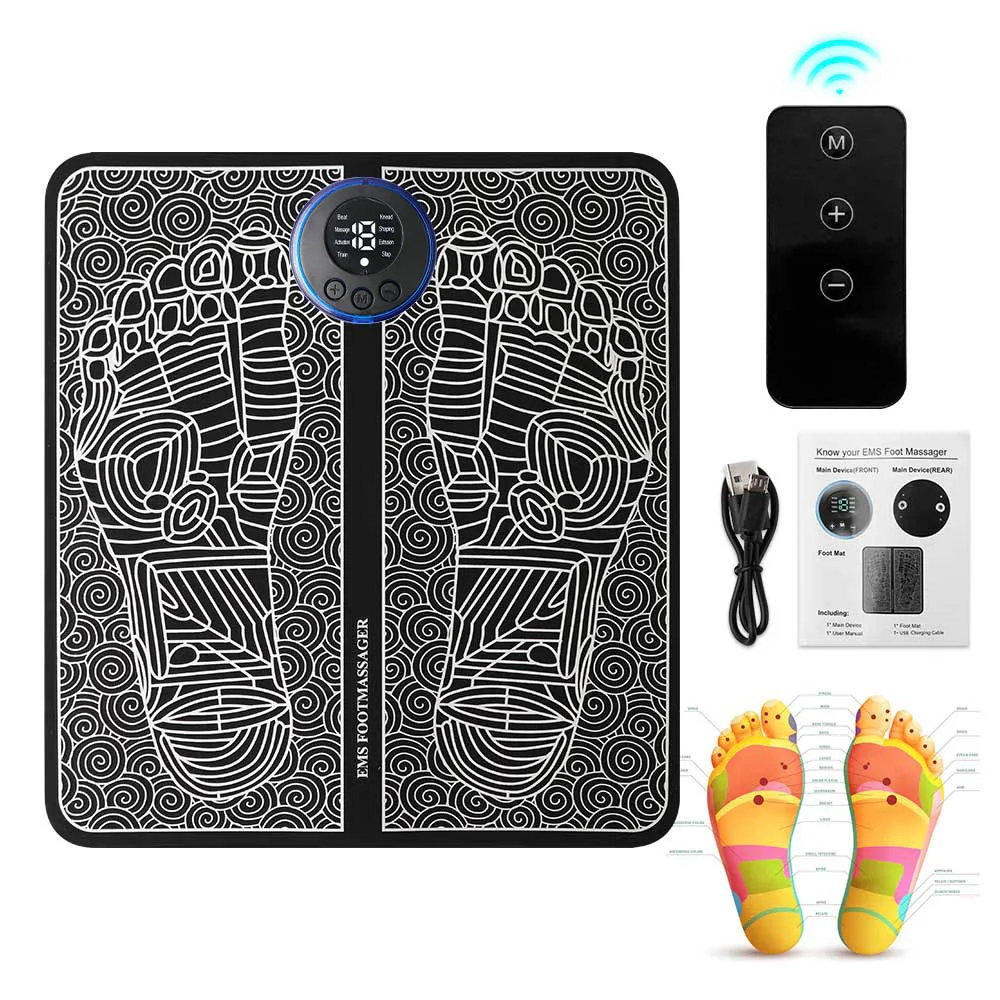 

Tens Foot Massager Mat Electric EMS Portable Foldable Pad Relief Pain Reflexology Foot Acupoint Massage Pulse Muscle Stimulation