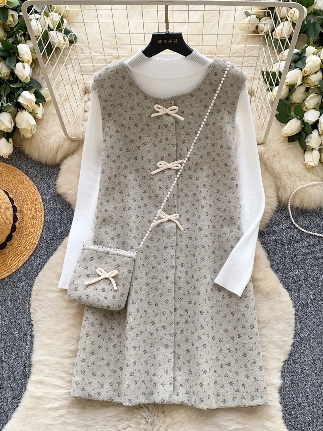 

Long Sve Sweater Vest Dr Set Women's Faion Autumn Collection Two Piece Set High Waist Knot Design