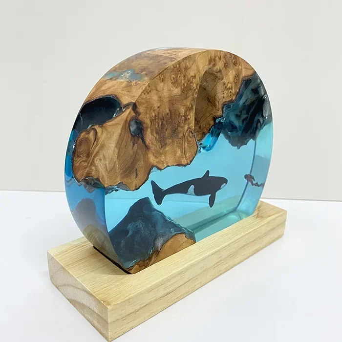 زخرفة من الراتنج الخشبي الصلب، قاتل المحيط الأزرق، الحوت غواص، زخرفة فنية منزلية، ضوء ليلي، ضوء محيط، هدية العيد