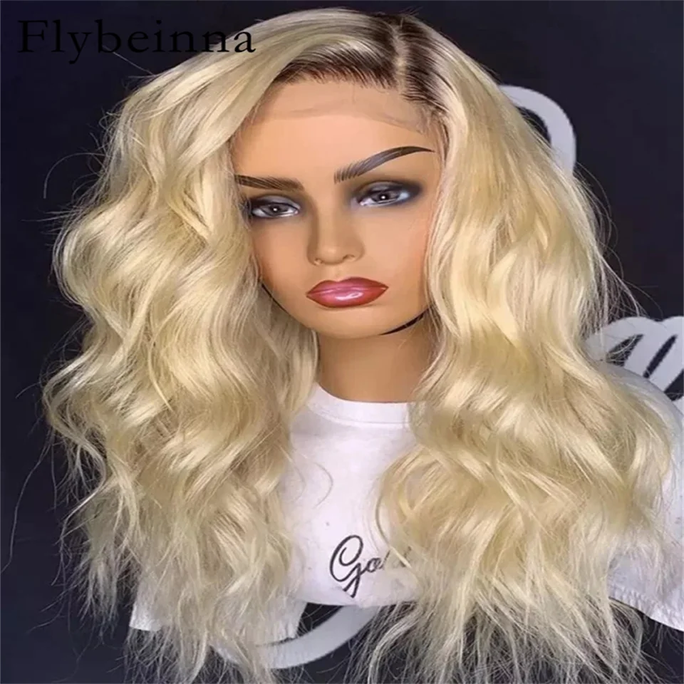 13*6 Human Hair Lace Frontal Blonde Ombre Lace Front Hair Wigs Honey Blonde 13x6 Hd Frontal Wig Dark Roots Body Wave #4 613 Wig