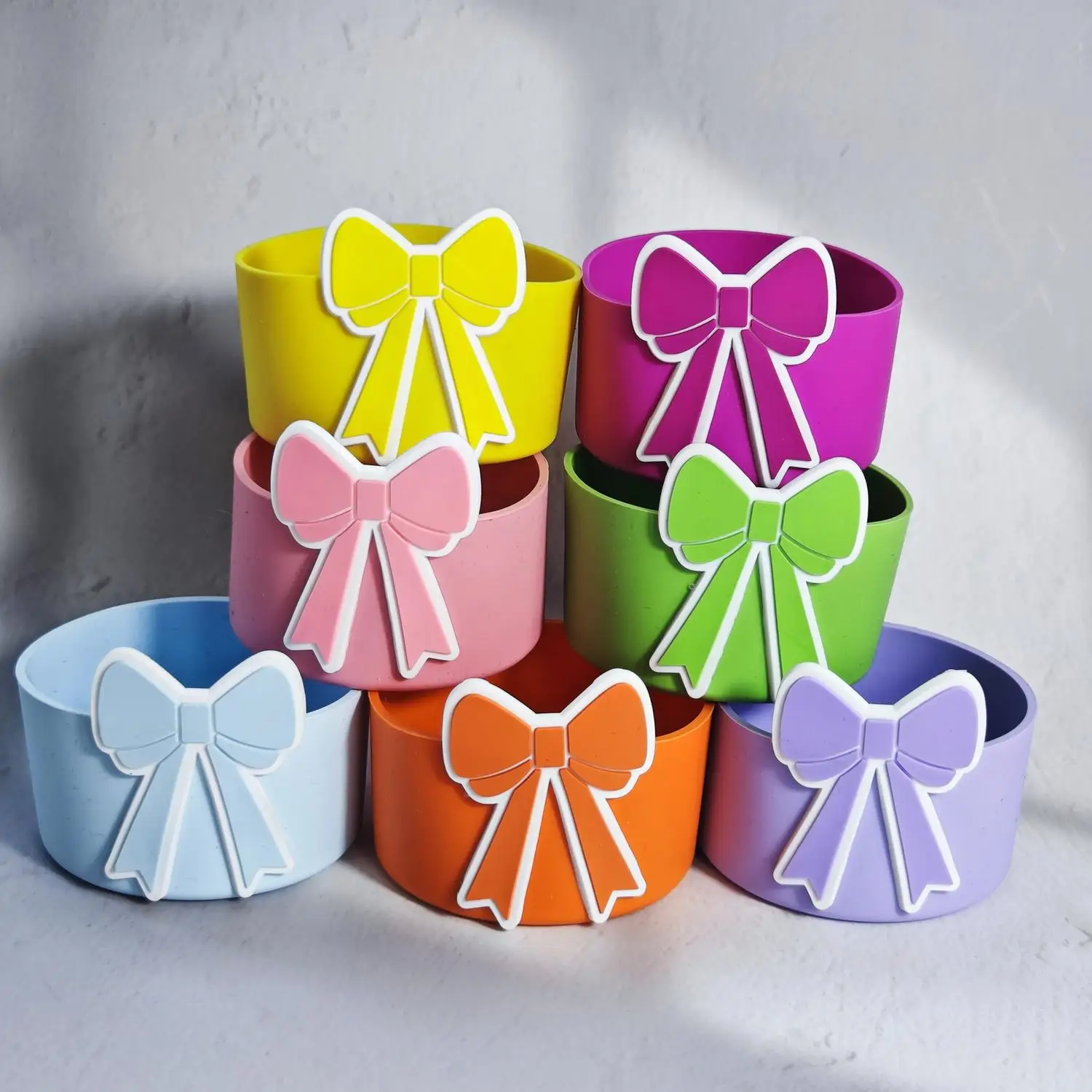 Colorful Straight Bow Silicone Cup Boot Protective Base Pad for Stanley Tumblers Hot Selling Accessory