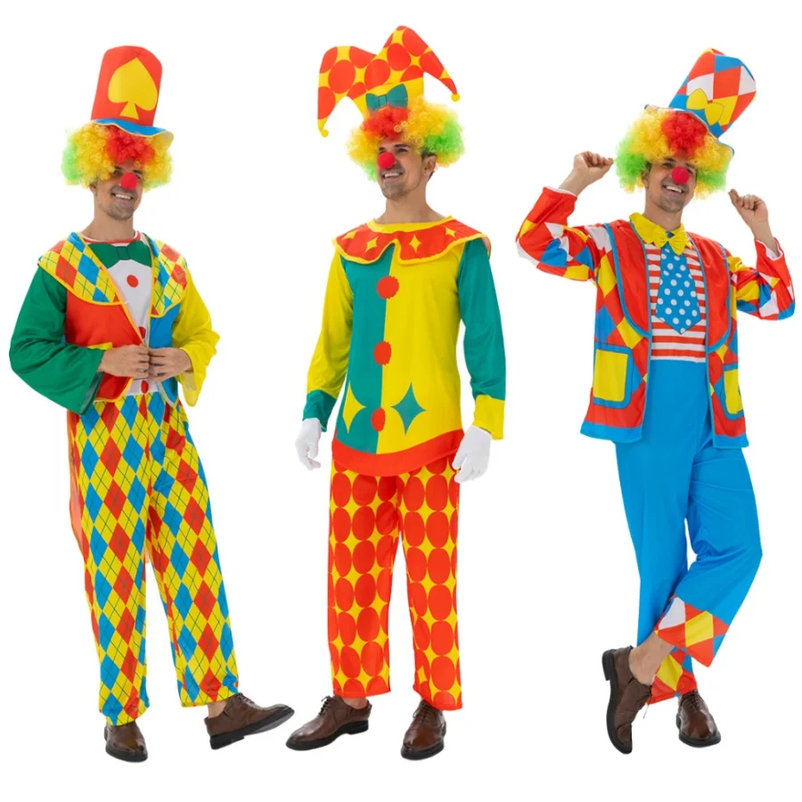 Festivalkostüm, Clownkostüm für Erwachsene, Bühnenkostüm, Clown-Karnevalskostüm für Männer und Frauen