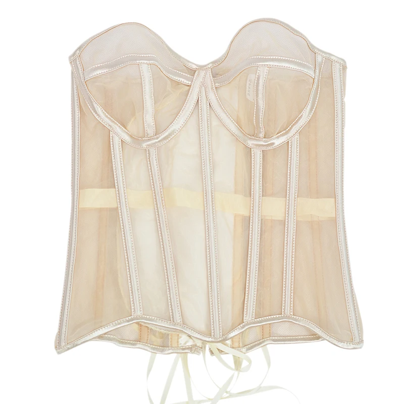 Corsé y corpiño de malla Sexy para mujer, cinturón de cuerpo delgado, ropa de calle, transparente, gótico, Vintage