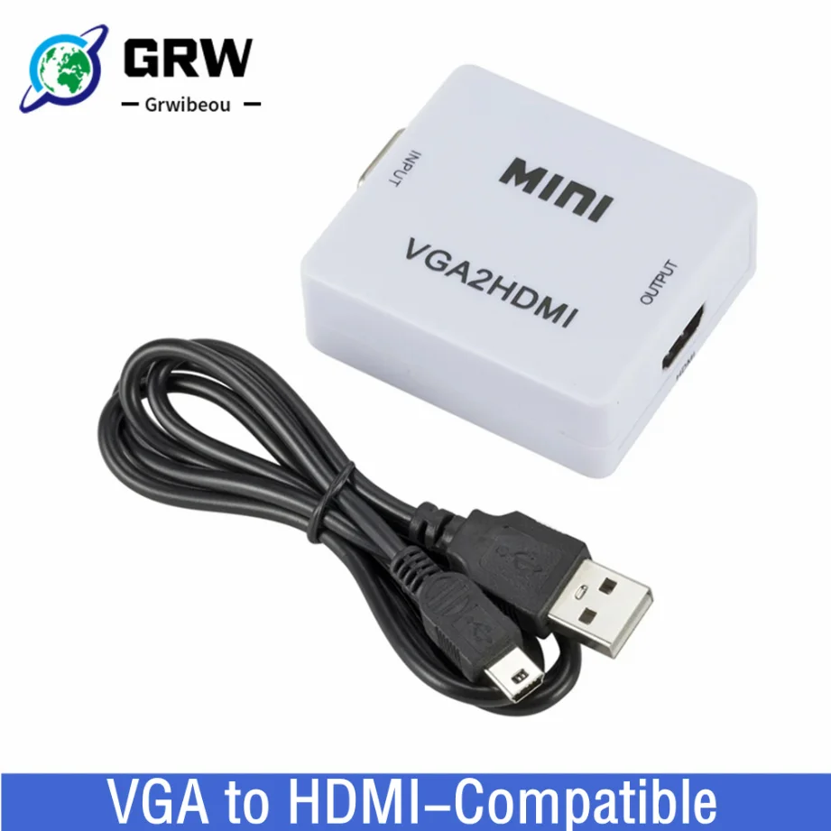 Grwibeou VGA to HDMI 호환 컨버터, VGA2HDMI 비디오 박스 오디오 어댑터, 노트북 PC HDTV 프로젝터 TV 휴대용 1080P