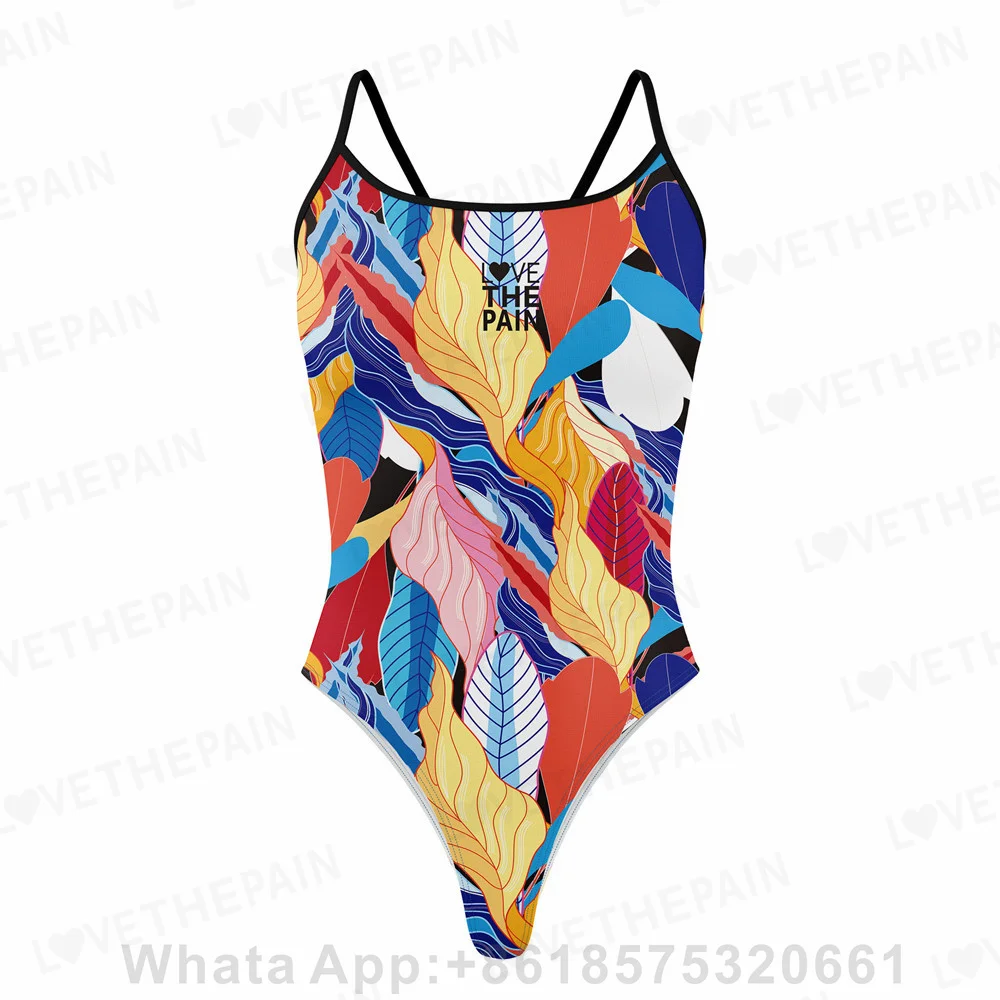 Love The Pain Spaghetti straps Women Swimwear Bikini Sexy Back Swimsuit One Piece Comfortable Suit printing Functional Swimwear