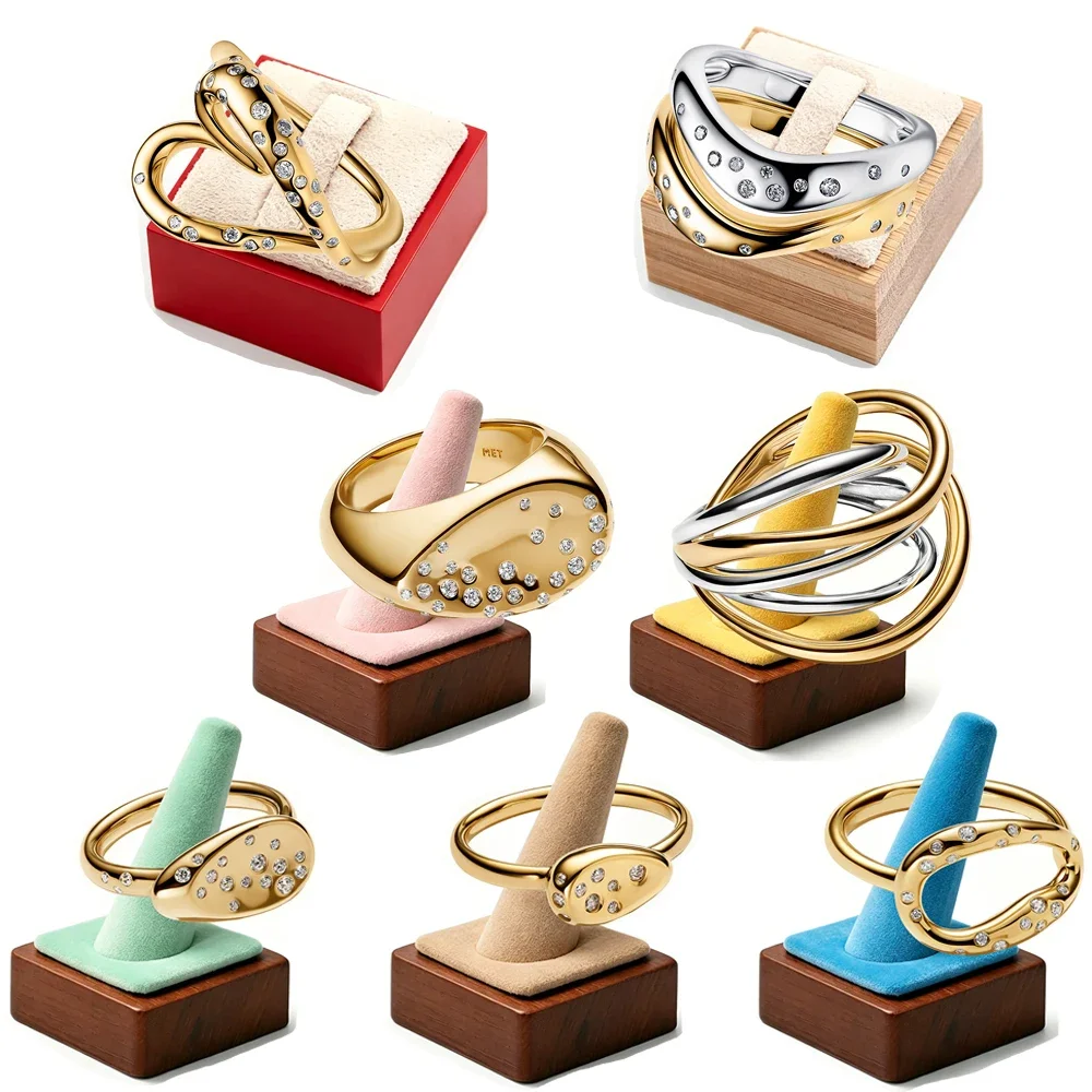 2026 New 925 Silver Hot Selling Wrapped Heart Shaped Wave Ring Exquisite DIY Charm Jewelry Display