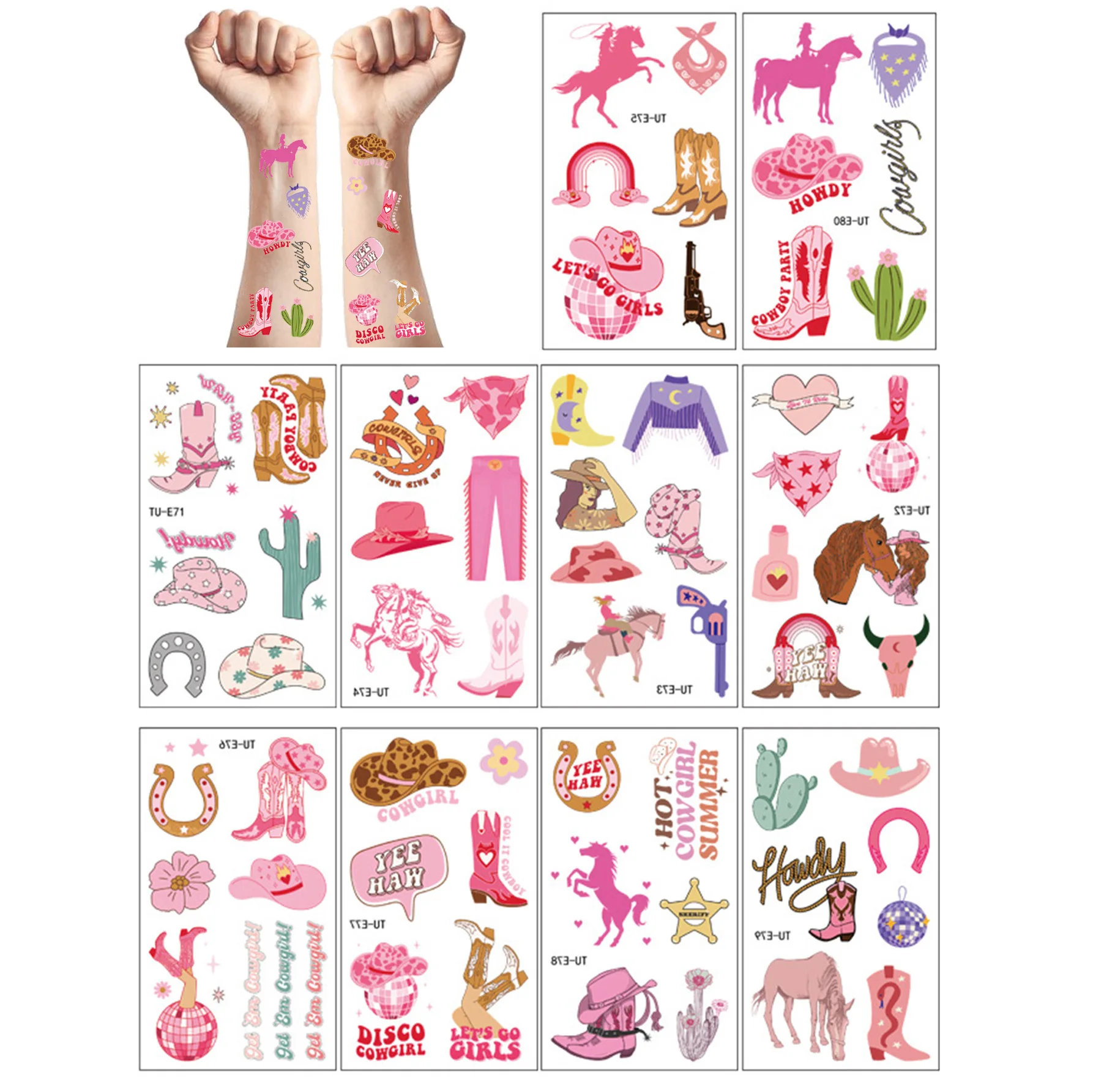 10 Sheets Cowgirl Temporary Tattoos Birthday Party Stickers Decorations Cowgirl Prop Western Rodeo Theme Favor Party Tattoos