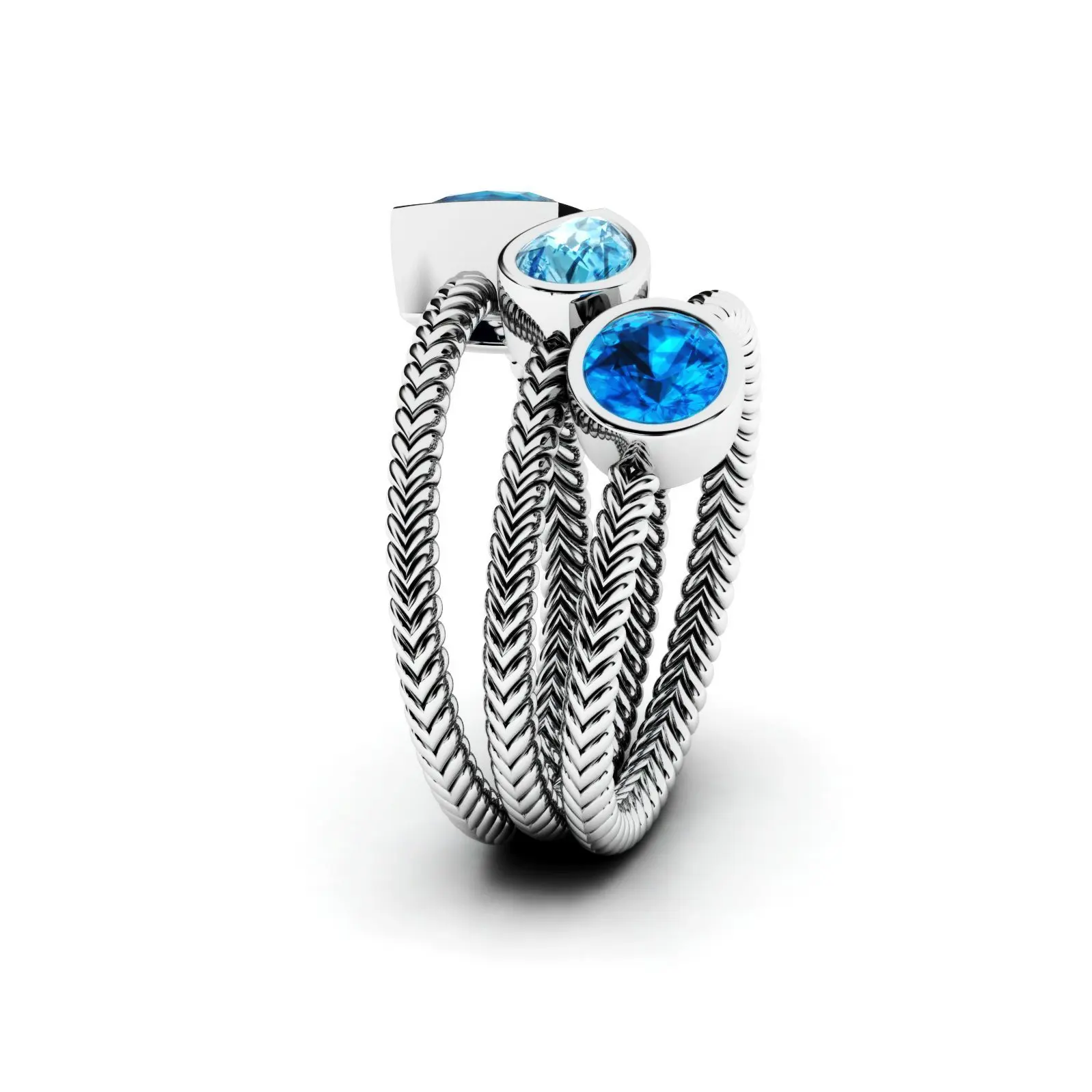 925 Silver Retro Simple Gemstone Moonstone Sapphire Ring Three-piece Ring Ladies Party Birthday Jewelry Gift