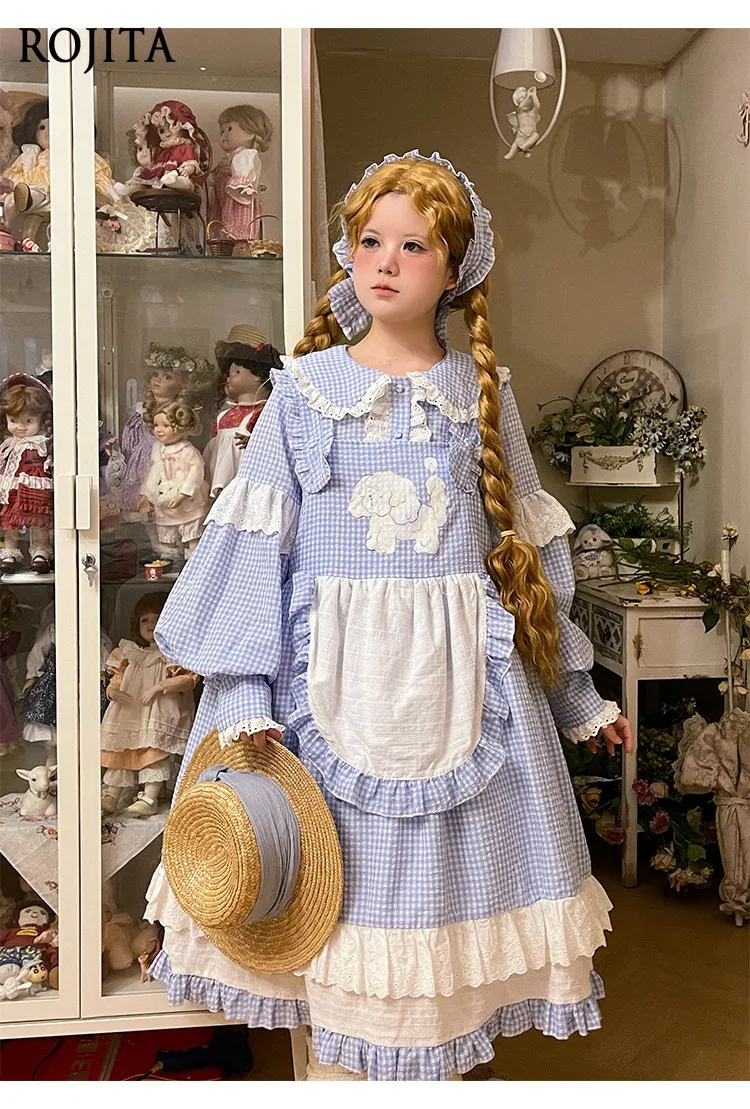 

Japanese Cute Puppy Plaid Strap Skirt Women Loose and Thin Sleeveless Dress Y2K Kawaii Cottagecore Checkered Dress