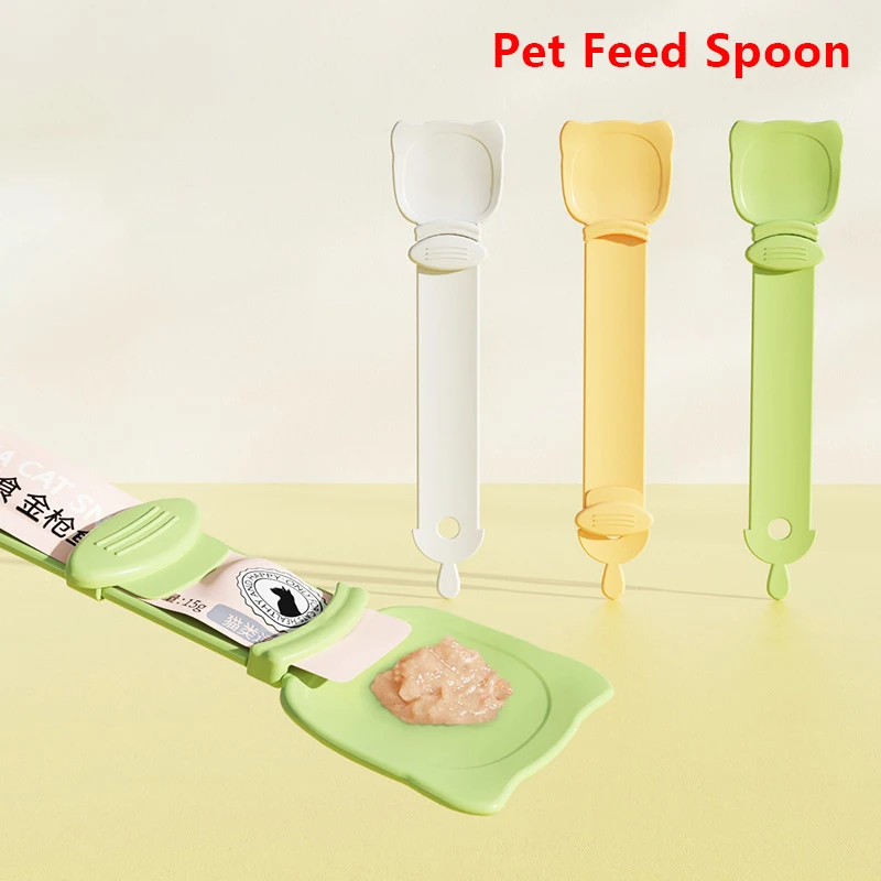 Pet Feed Spoon Food Scoop Cat Strip Squeezer Feeder Dispenser Indoors Puppy Kitten Snack Liquid Food Scoop Kitty Pet Supplies