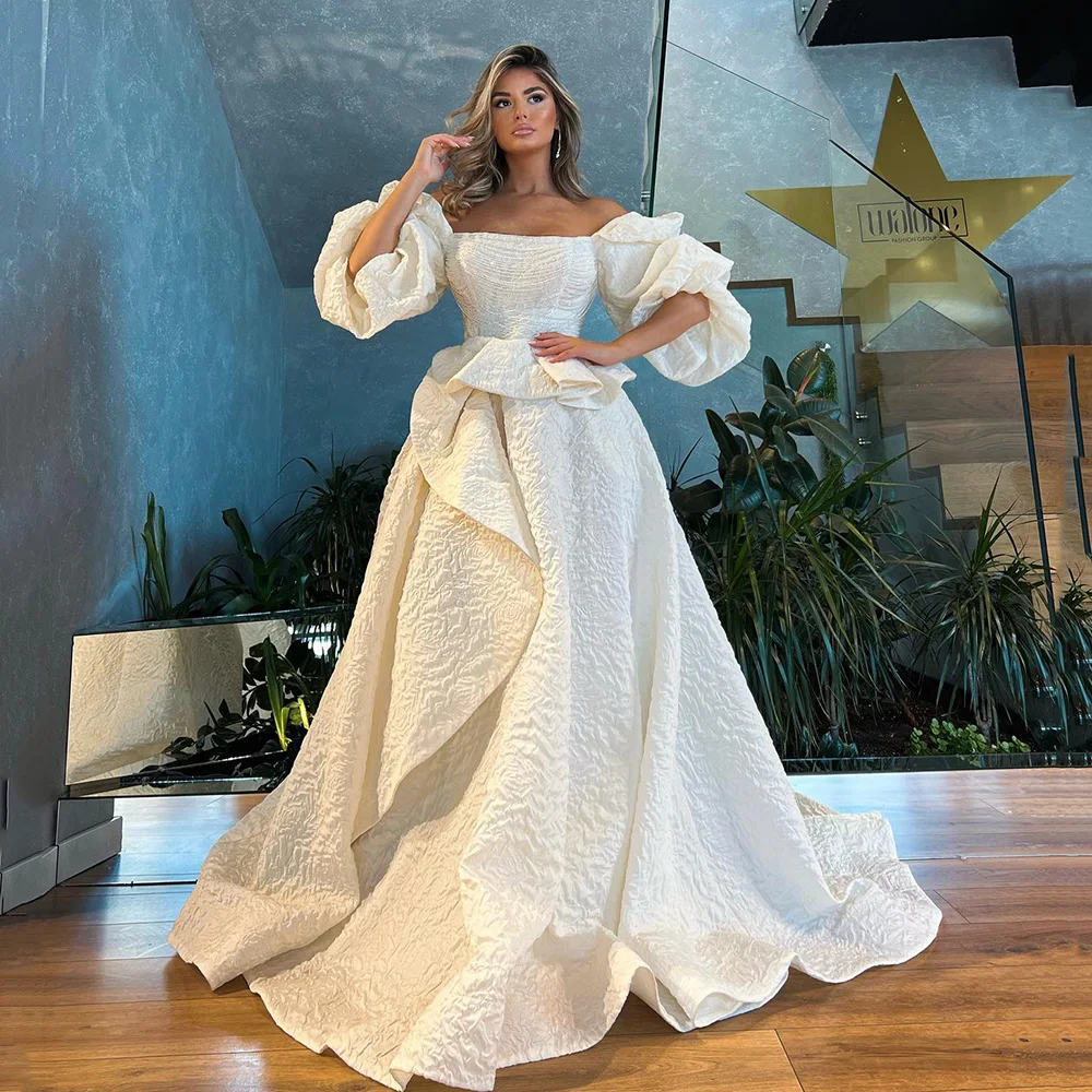 

Yipeisha Off-shoulder Ivory Prom Dresses with Sleeves A-line Evening Gown Photoshoot Formal Long Party Dress Vestido de Festa