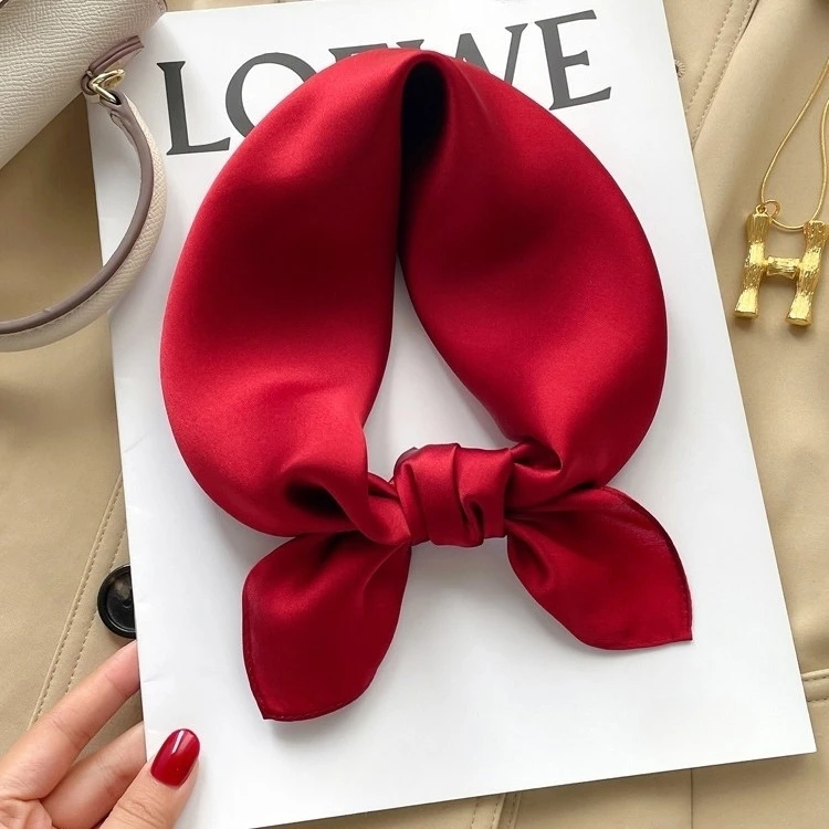 

Scarf Small Square Scarf Bright Red High-Grade Spring Autumn All Seasons Women Mom 100% Mulberry Silk Real Silk Scarf