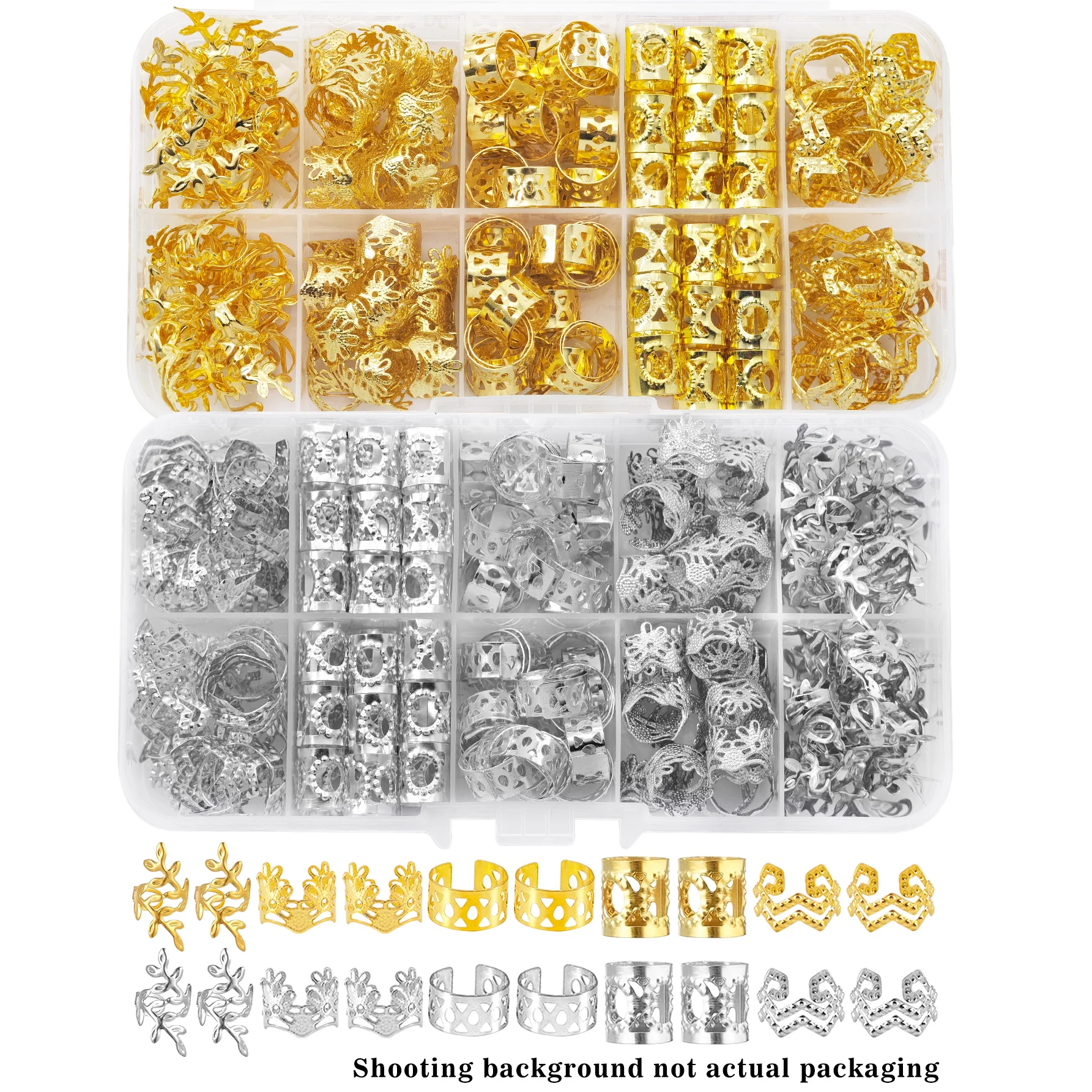 200PCS Golden and Silver Bohemian Style Mini Dreadlock Beads Vintage Hollow Hair Rings Loc Hair Jewelry for Braids（Without box）