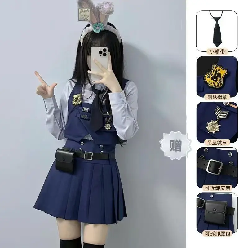 

Women's Cute Bunny Ears Police Cosplay Costume Anime Inspired Uniform Dress Set with Accessories for Halloween Party & Role Play