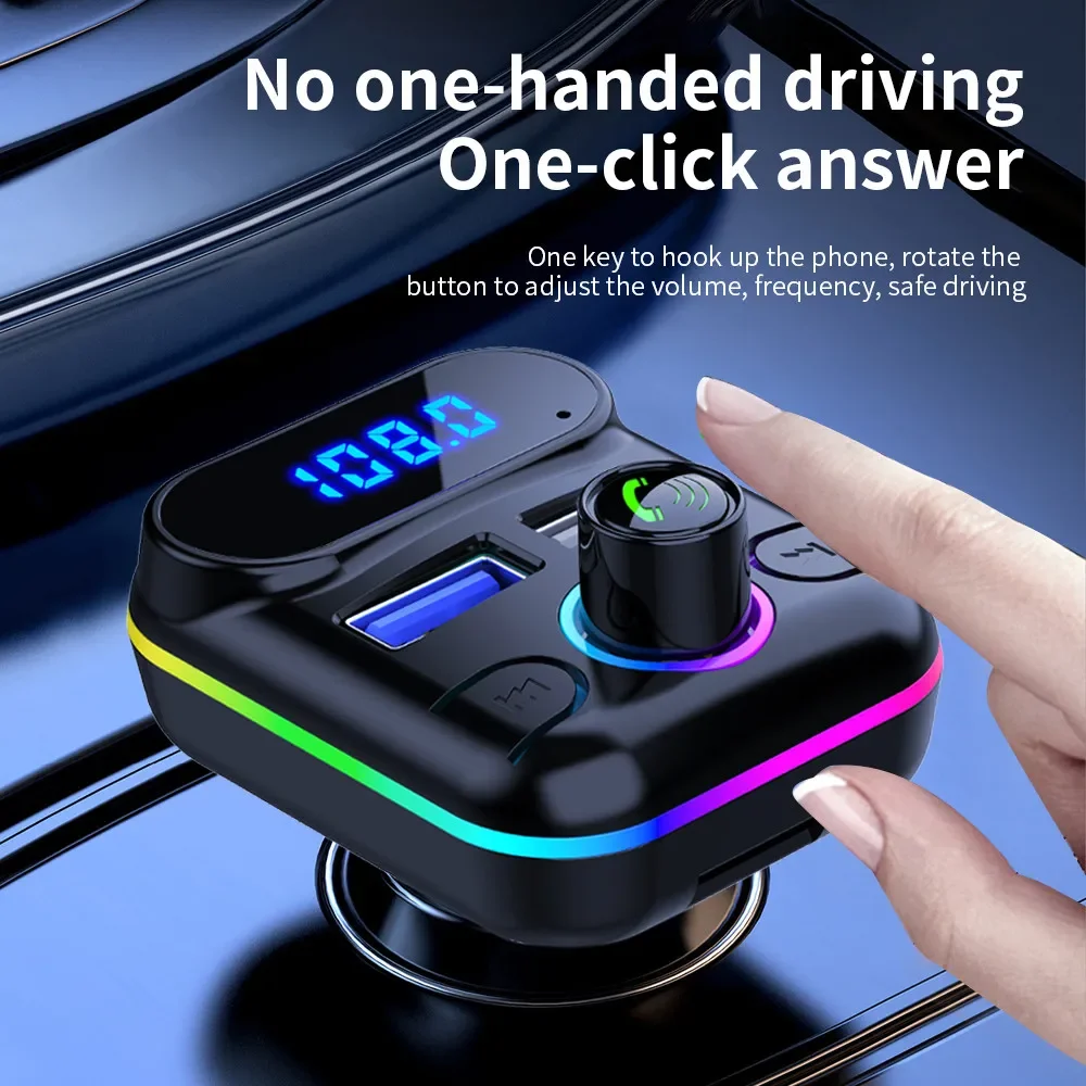 4.2A Dual USB Car Charger Bluetooth 5.0 MP3 Player Hands-Free FM TF Card U Disk Playback with Ambient Light For iPhone Xiaomi