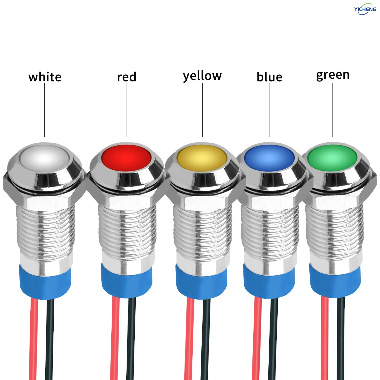 50 шт. светодиодный излучающий свет, металлический индикатор, сигнальная лампа мощности 6 мм ~ 12 мм, напряжение 3 В-220 В. С кабелем 150 мм, IP65. OEM, на заказ, оптовая продажа