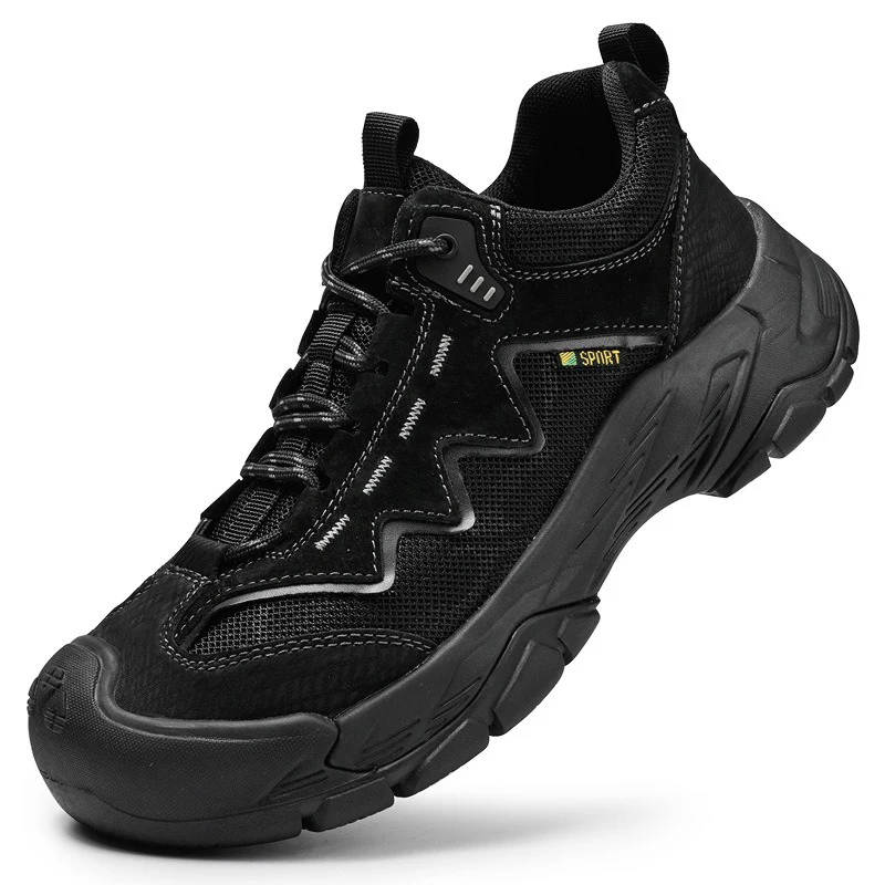 Mens Genuine Leather Casual Shoes Breathable LaceUp Classic Camping Shoes NonSlip Outdoor Walking Sneakers Plus Size 3846