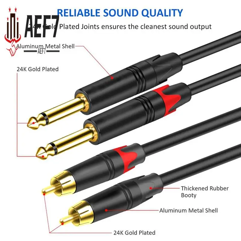 

AEF7-Hifi аудиокабель стерео 6,35 мм на 2 кабеля RCA Y-разветвитель TRS 6,35 к двойному адаптеру сигнала RCA для усилителя-микшера