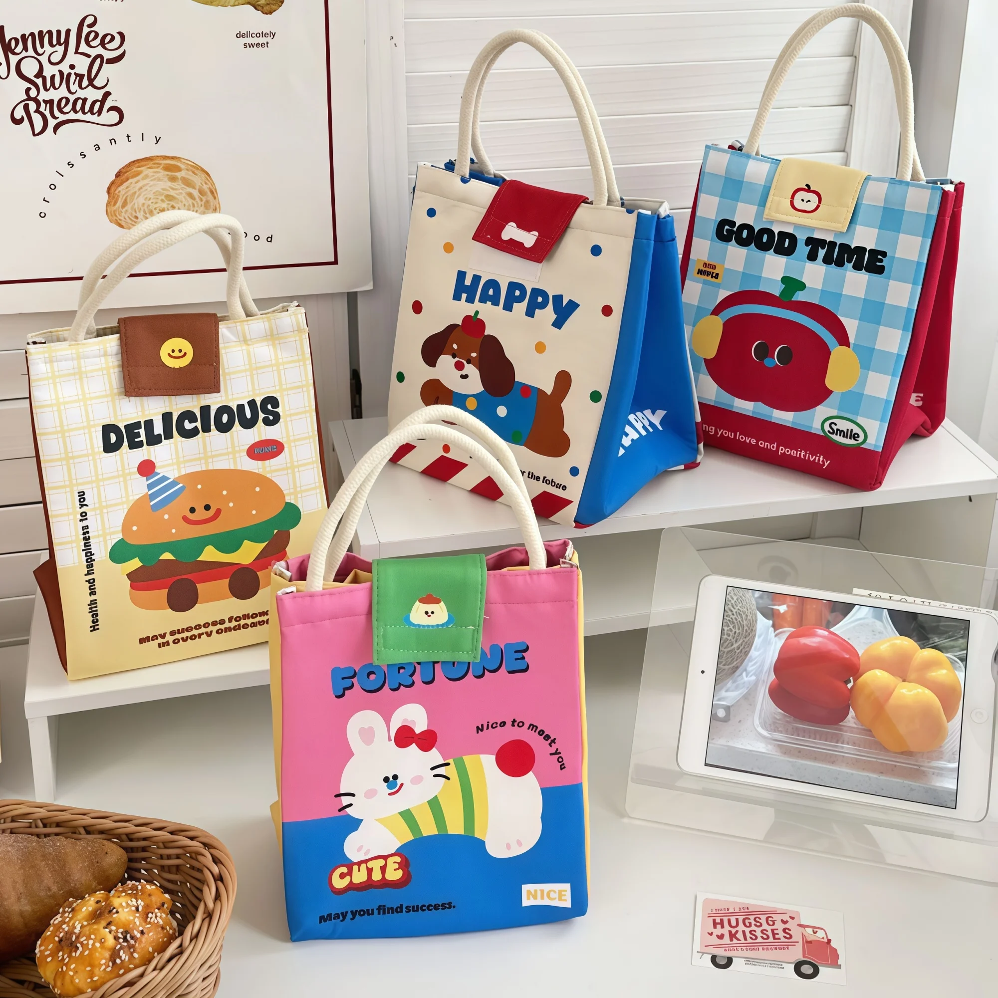 Reusable Lunch Tote Bag Student Hand-Held Aluminum Foil Insulated Lunch Box Bento Bag Large Capacity Lunch Box Tote Bag