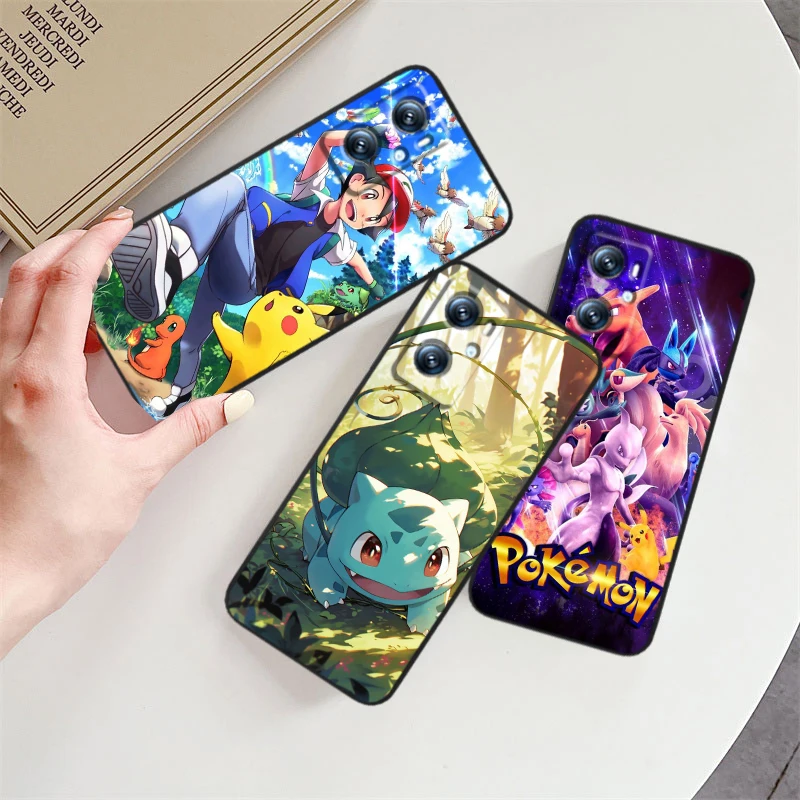 Anime P-Pokemon P-Pikachu For OPPO Find X6 X5 X3 A54S A5 A94 A16 A53S A57 A74 A72 A98 A78 A96 A9 5G Black TPU Phone Case