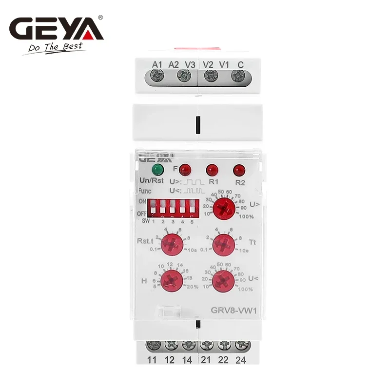 GEYA GRV8-VW Single Phase Over Voltage Under Voltage Monitoring Relay with Isolation Function AC/DC1V~100V 15V~600V 5A 2SPDT