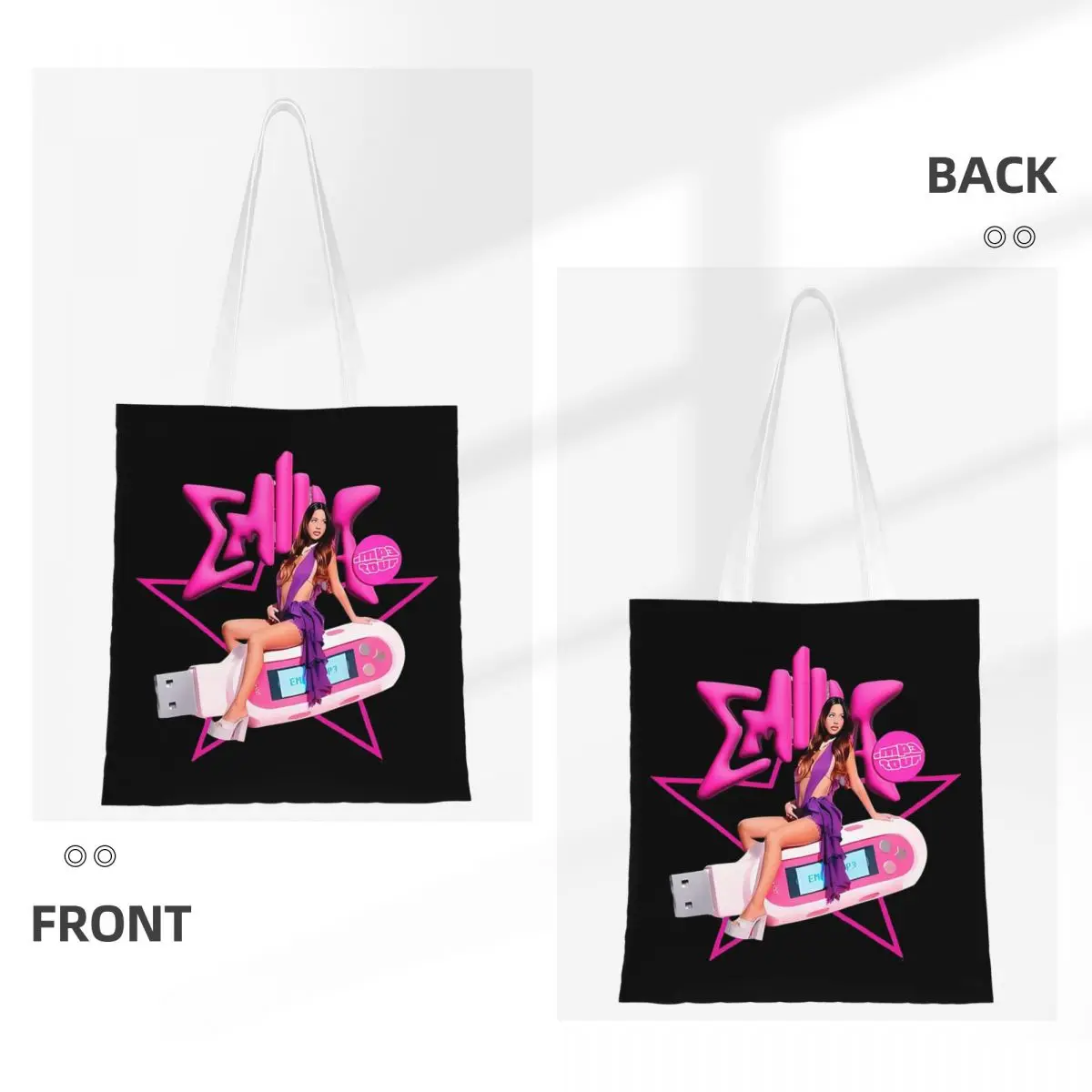 MP3 Emilia Mernes  Shopping Bags Women Canvas The Tote Bag Folding Girls Shoulder Tote Travel Handbag