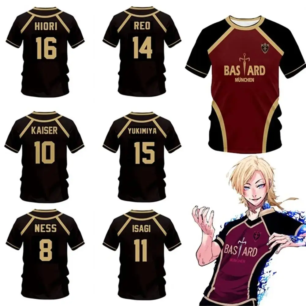 Jersey patrón de fútbol sala Vl Replika Blue Lock Anime Bastard Munich verano hombres y mujeres 3Dt camisa Casual deportes camiseta Top