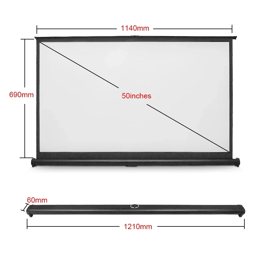 

TouYinger 50-Inch 16:9 MD04 Fiberglass Table Screen Mini LED Projector Screen Electric Wall-Mounted Easy Carry Private Cinema