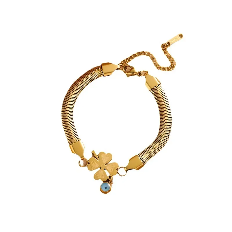 Новейшее четырехлистное колье в 2025 году с сложенной цепочкой на ключицу, инкрустированной цирконом.