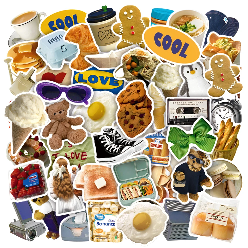 

10/30/50pcs Cute Ins Style Food Bread Stickers Kawaii Aesthetic Graffiti Decals Suitcase Phone Notebook Sticker Decoration Gift