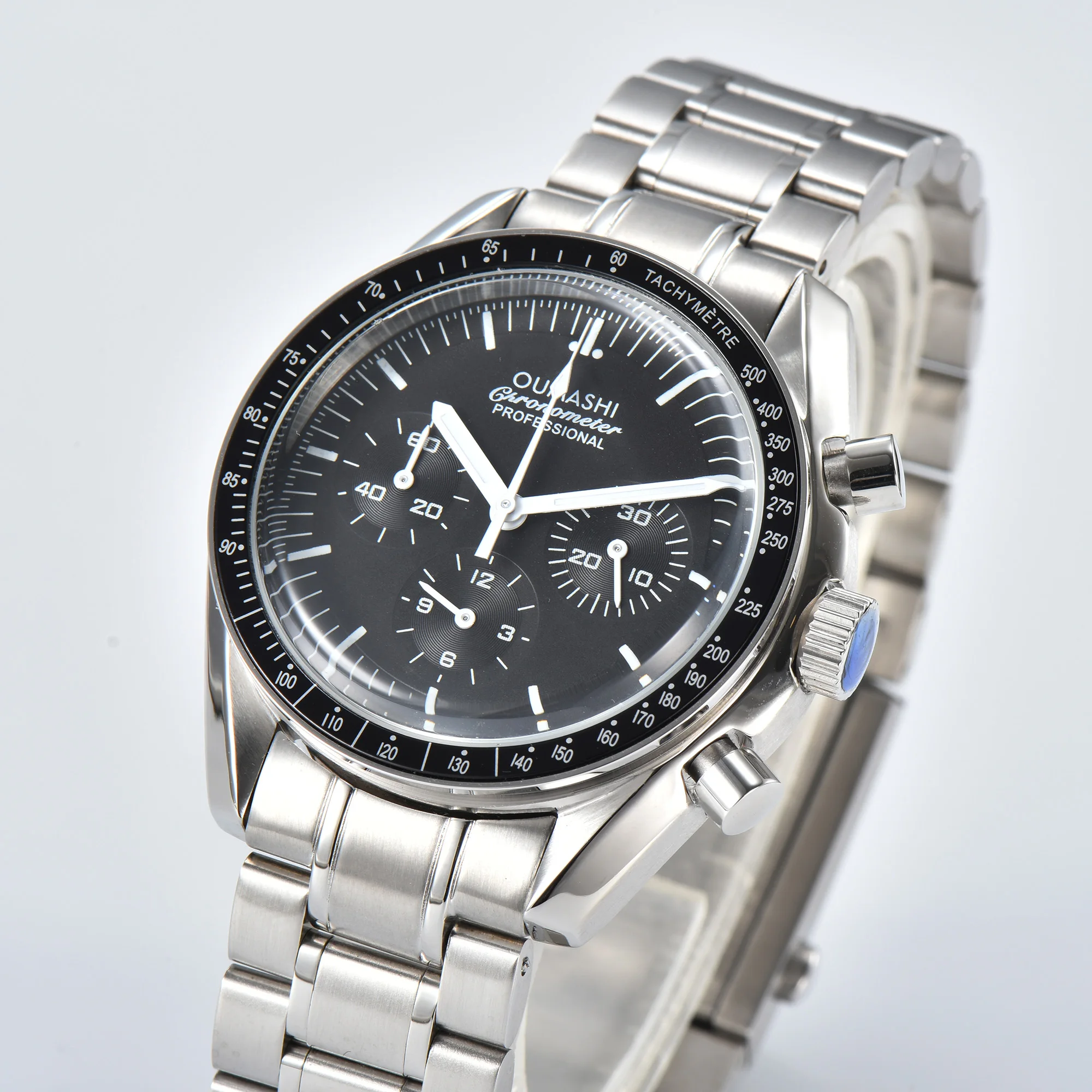 Stainless steel Men's wrist watch Sapphire glass waterproof Quartz watch VK63 movement 41mm Moon Design speed chronograph watch