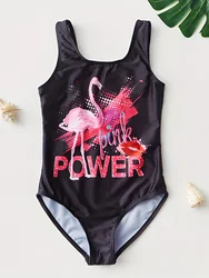 Parent Child Clothing Swimsuit One Piece Summer Girls Swimwear Flamingo Print Swimwear Girls Swimming Kids Summer Beachwear